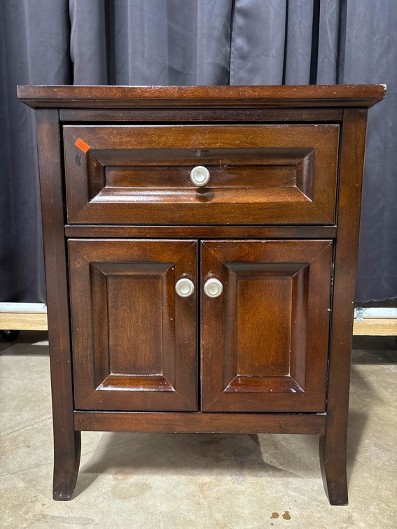 Wooden Side Table With Drawer and Double-Door Storage