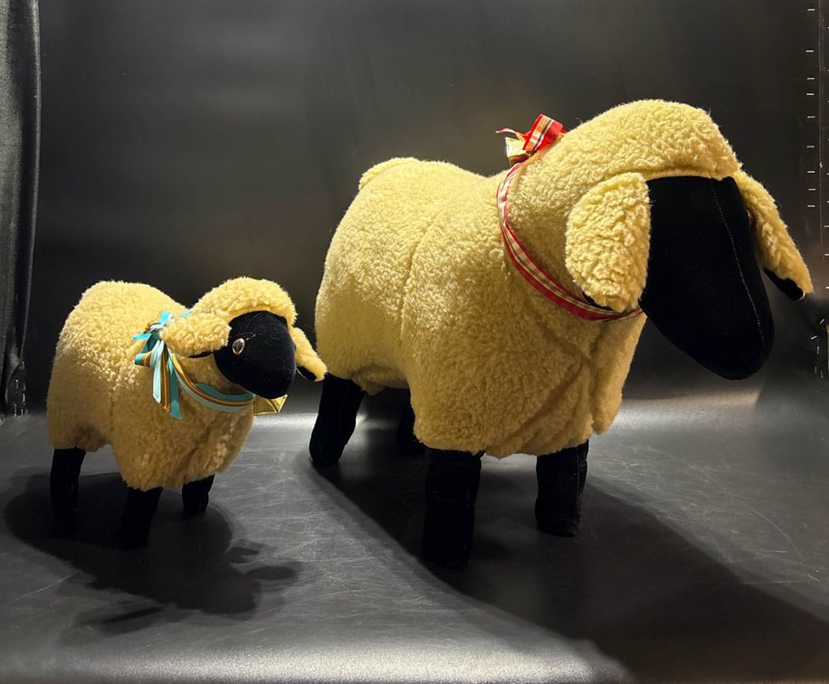 Plush Sheep with Decorative Ribbons and Bells – 12 Inches and 8 Inches
