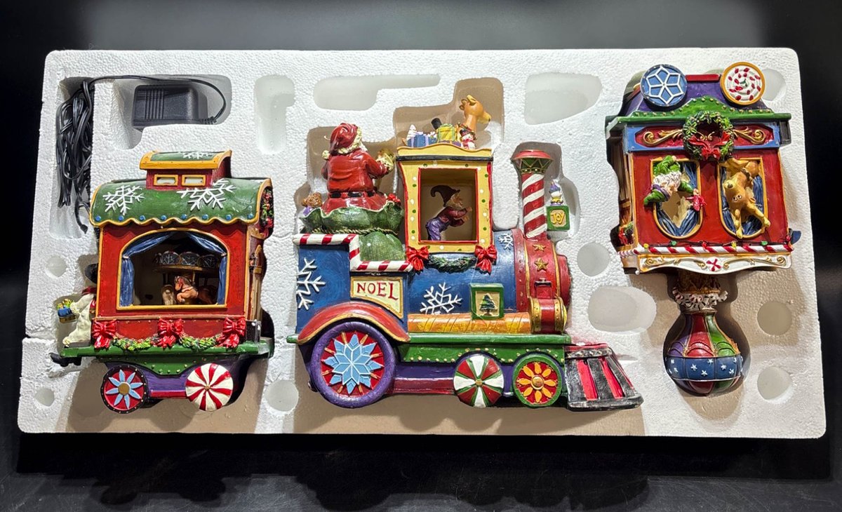 Festive Christmas Themed Decorative Train Set With Lights and Adapter