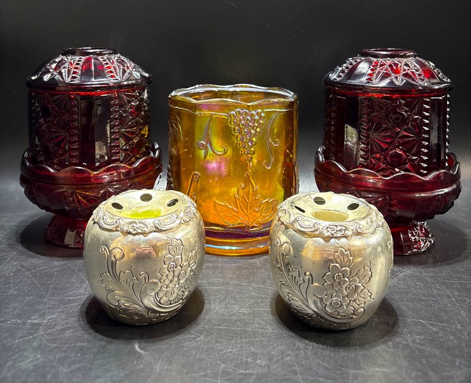 Red Glass, Carnival Glass and Salt Shakers