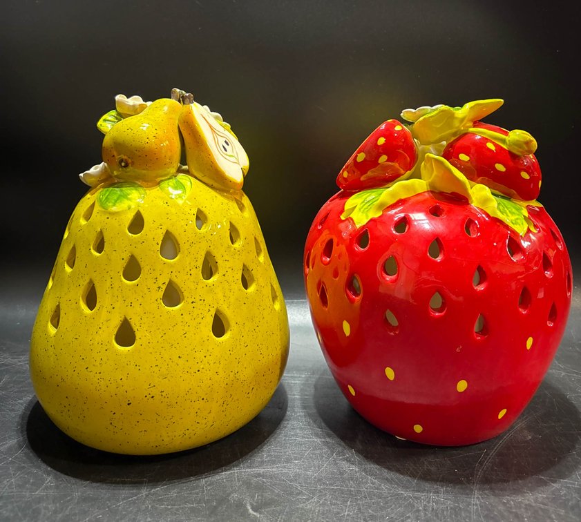 Ceramic Fruit-Shaped Lanterns: Strawberry and Pear Designs