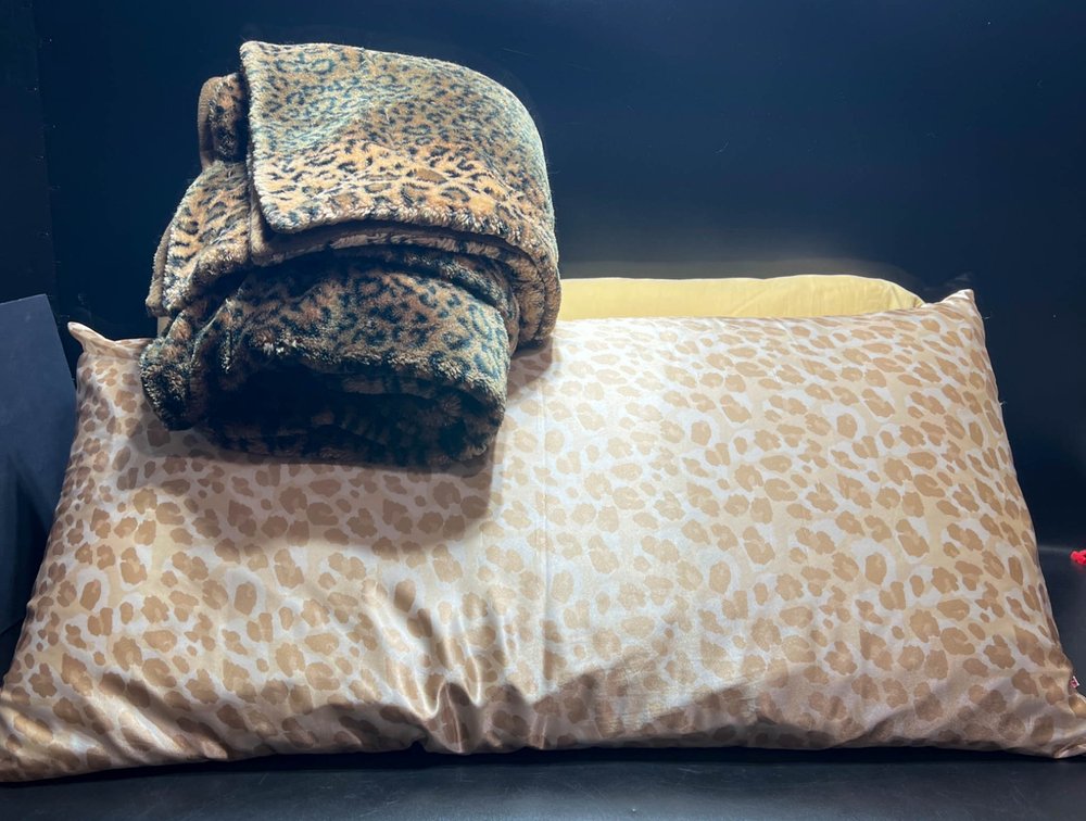 Kitsch Leopard Print Satin Pillowcase and Leopard Throw Blanket Set, 50×72 Inches,Yellow body pillow 