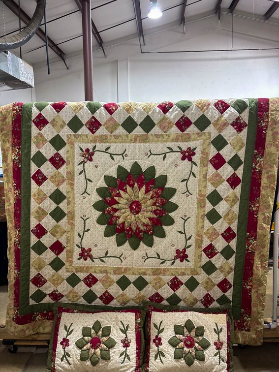 Queen Size Comforter With Floral Design and Two Standard Pillow Shams