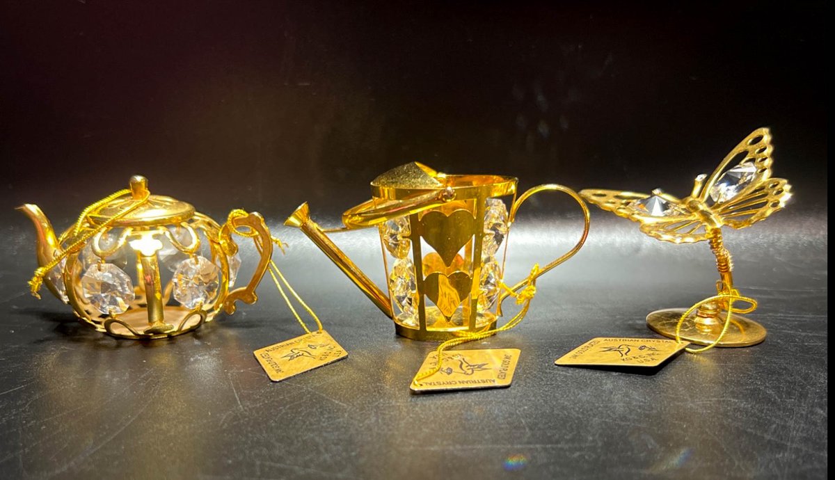 3 Decorative 24K Gold-Plated Austrian Crystal Figurines by KG & C, Inc.