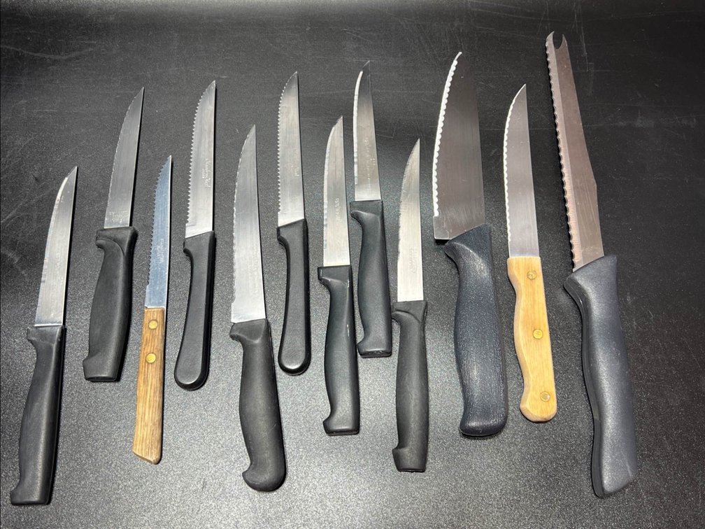 13 Stainless Steel Kitchen Knives with Various Handles