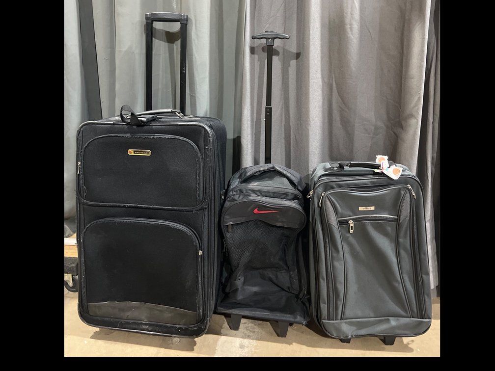 Three Rolling Luggage Bags with Nike Backpack Roller