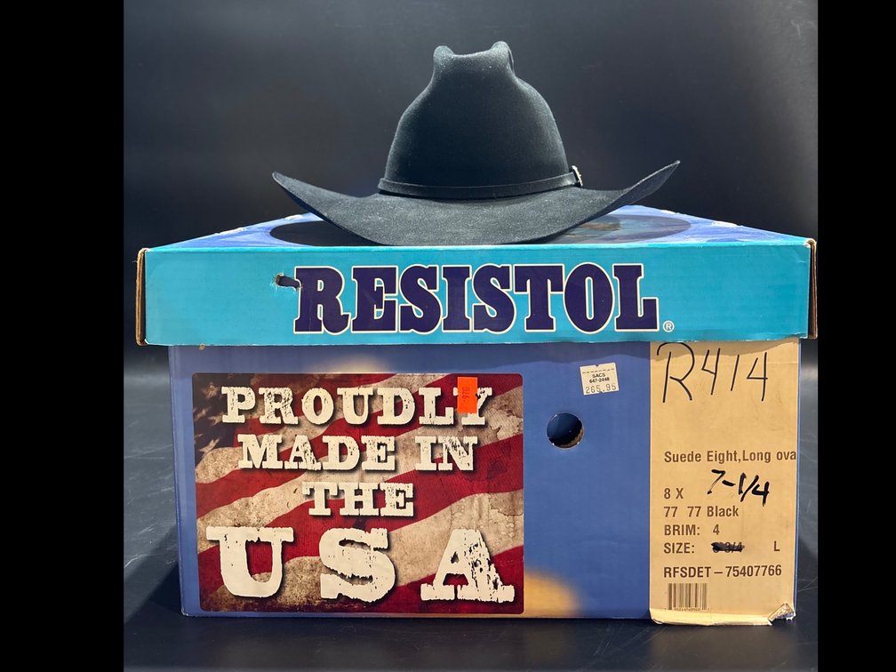 Resistol Black Felt Cowboy Hat, 7-1/4 Size, Made in USA