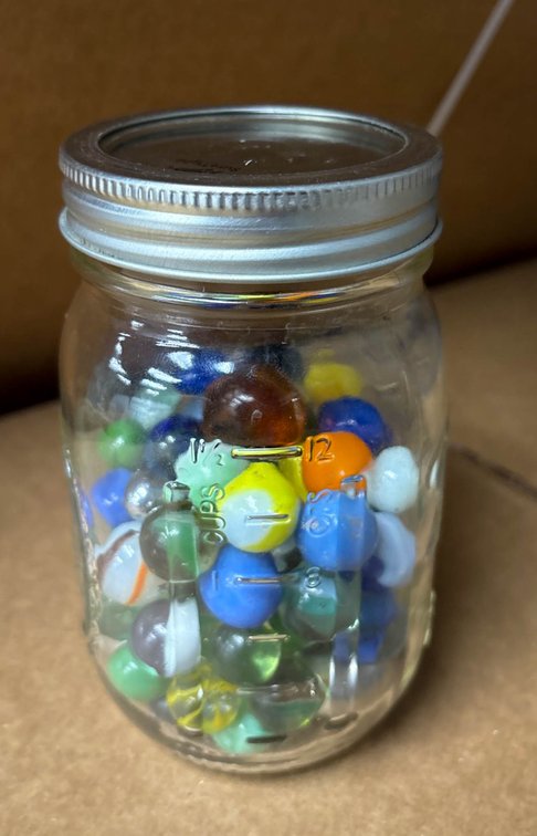 Ball Mason Jar with Assorted Marbles, Includes UV-Reactive Pieces
