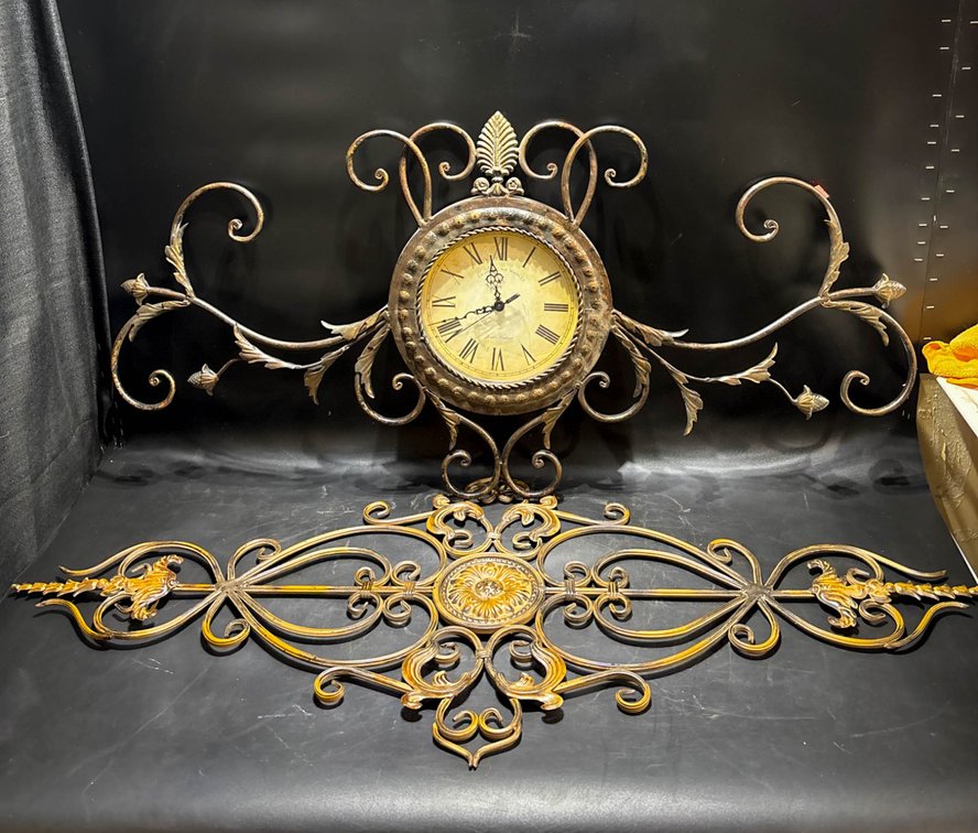 Decorative Metal Wall Clock and Ornamental Wall Plaque