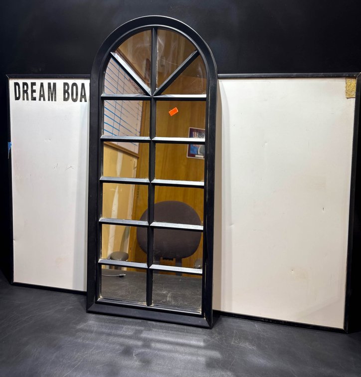 Arched Window-Style Mirror and White Board