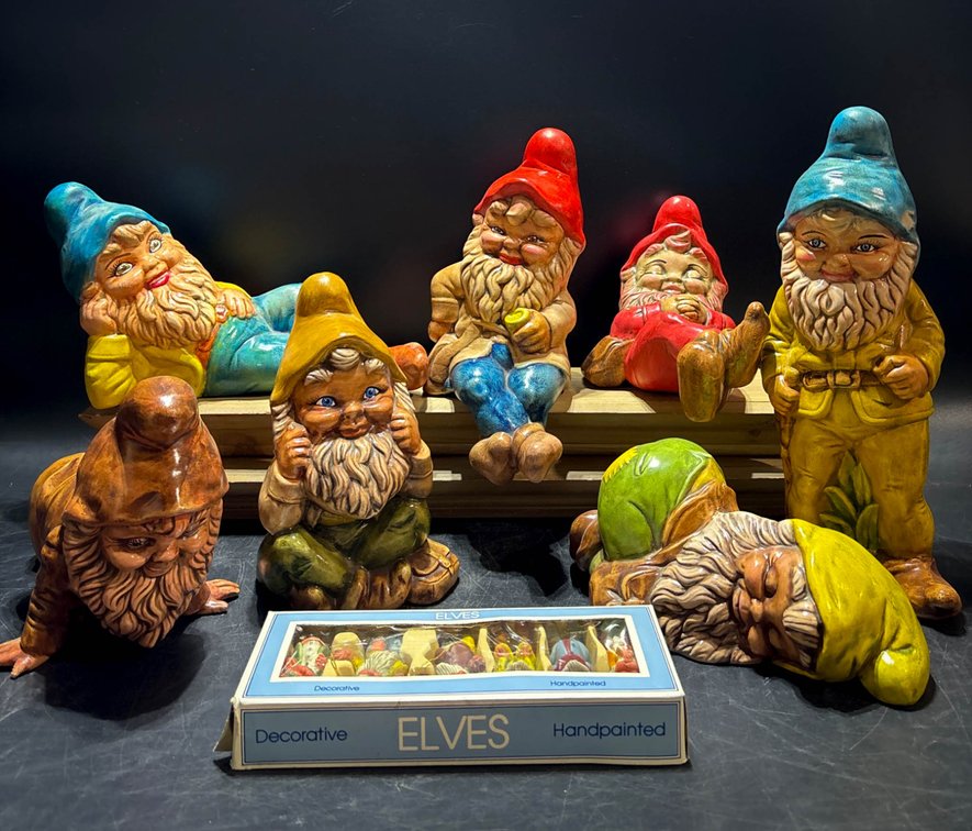 Ceramic and Resin Elf and Gnome Figurines with Boxed Elves