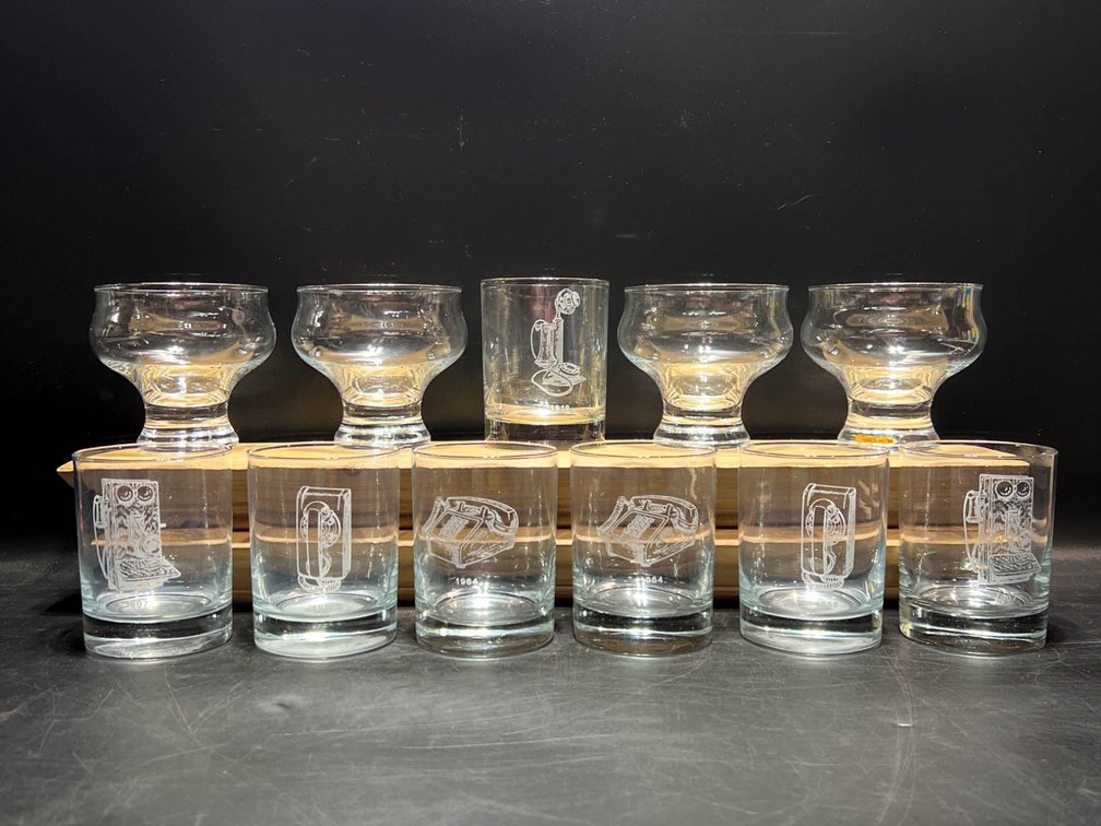 7 Telephone-Themed Glasses, Including 4 Curved Glasses