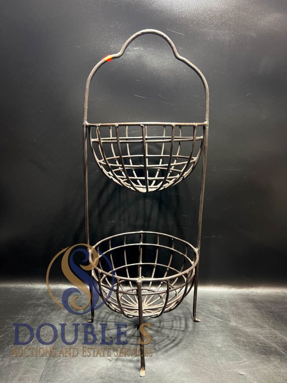 Two-Tier Black Metal Wire Basket Stand