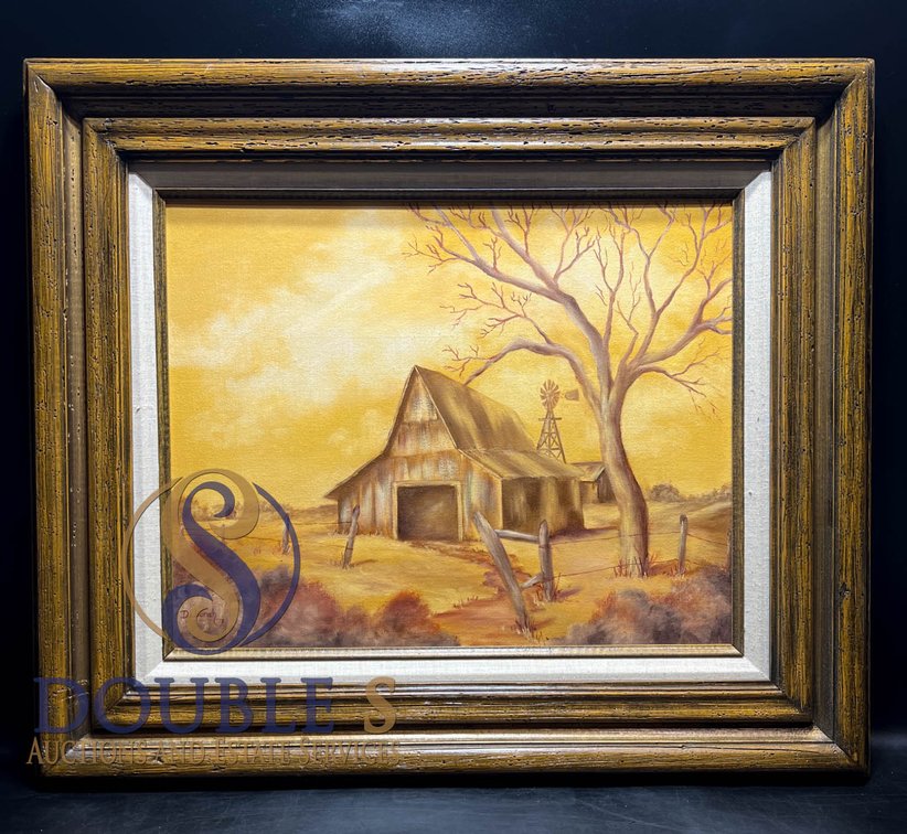 Framed Barn Scene Oil Painting by Deborah, Dated 1978
