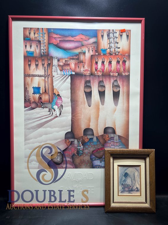 Framed Artworks: Navidad De Santa Fe Poster and Signed RC Gorman Print