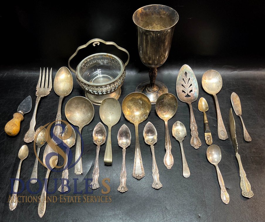 Silver-Plated Flatware and Serving Pieces by Various Makers