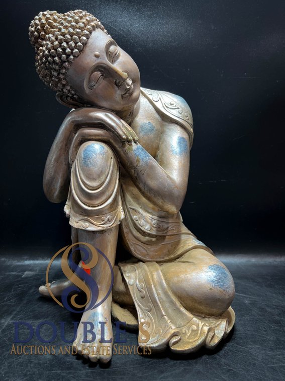 Seated Buddha Statue in Bronze Tone Resin Finish, 16 Inches Tall