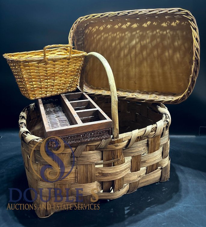 Woven and Wooden Baskets with Decorative Wooden Tray