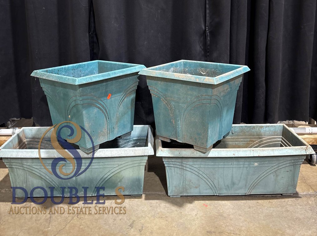 Four Teal Plastic Planters of Varied Dimensions