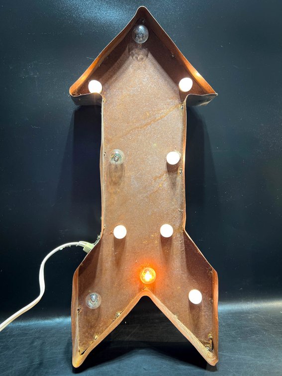 Rustic Metal Arrow-Shaped Marquee Light with Bulbs, 11×25 Inches