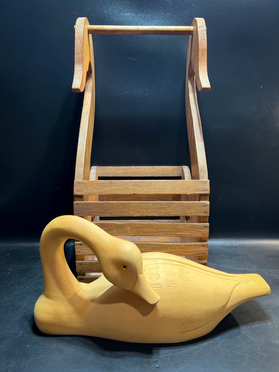 Wooden Swan-Inspired Basket and Duck Figure