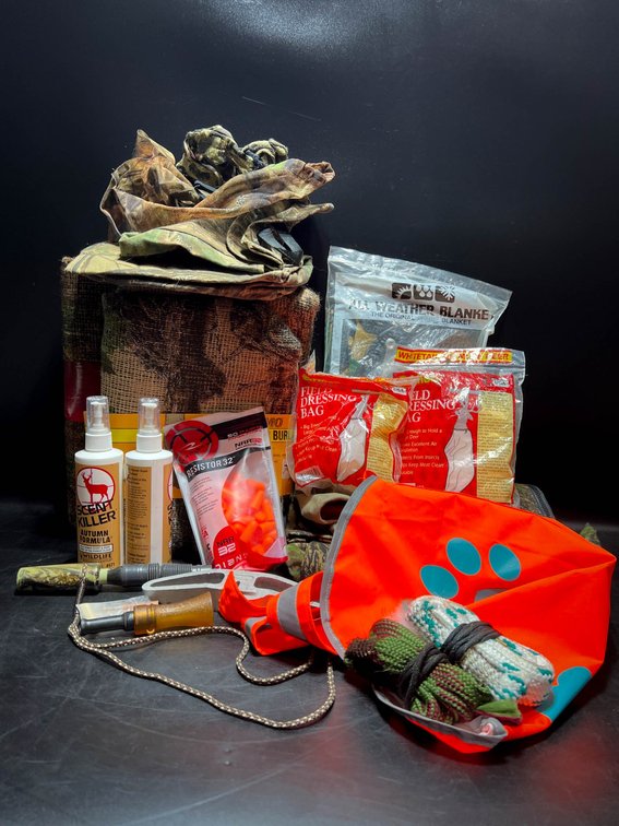 Hunting and Outdoor Gear Lot with Camouflage Items, Scent Killer, and Accessories