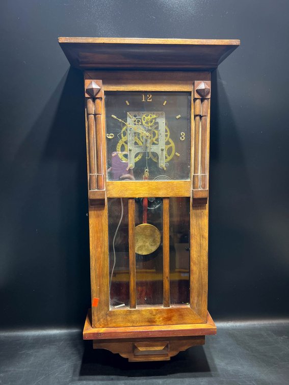 Wooden Wall Clock by Wm. L. Gilbert Clock Co., 32x15x6 Inches