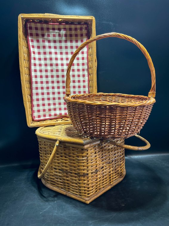 Three Wicker Baskets with Varied Designs and Handles