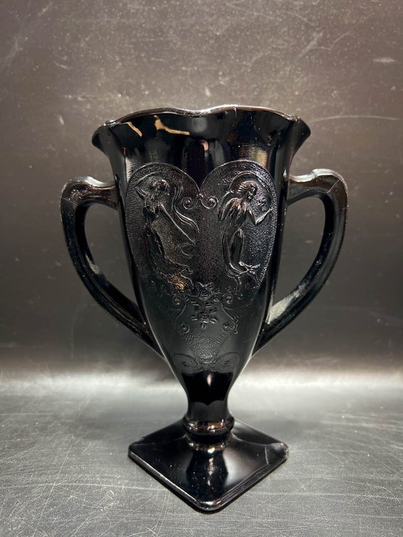 L.E. Smith Black Amethyst Loving Cup Vase, 7 Inches Tall, Chalice Vase