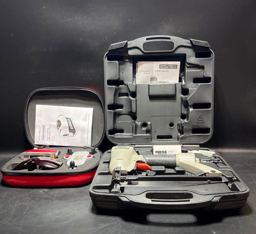 Tool Set Including Craftsman 4-in-1 Laser Level and Porter-Cable Finish Nailer