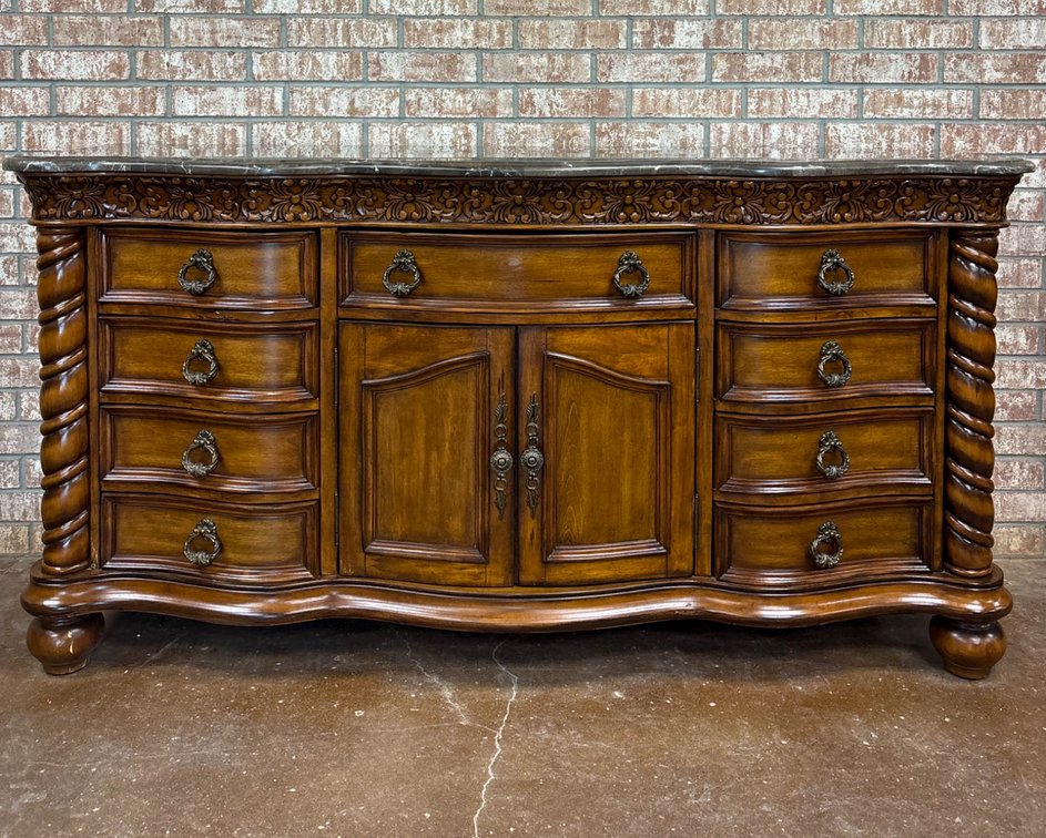 Marble-Top Wooden Sideboard