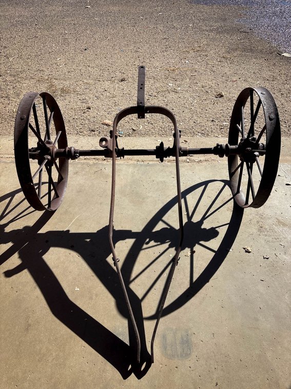 Iron Axle Frame With Spoked Wheels, 56″ L x 53″ W x 24″ H