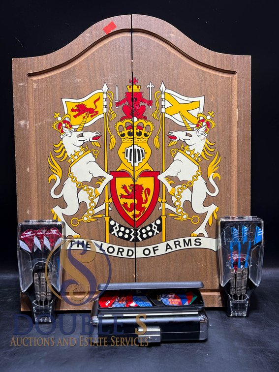 The Lord of Arms Dart Board Cabinet Set with Accessories