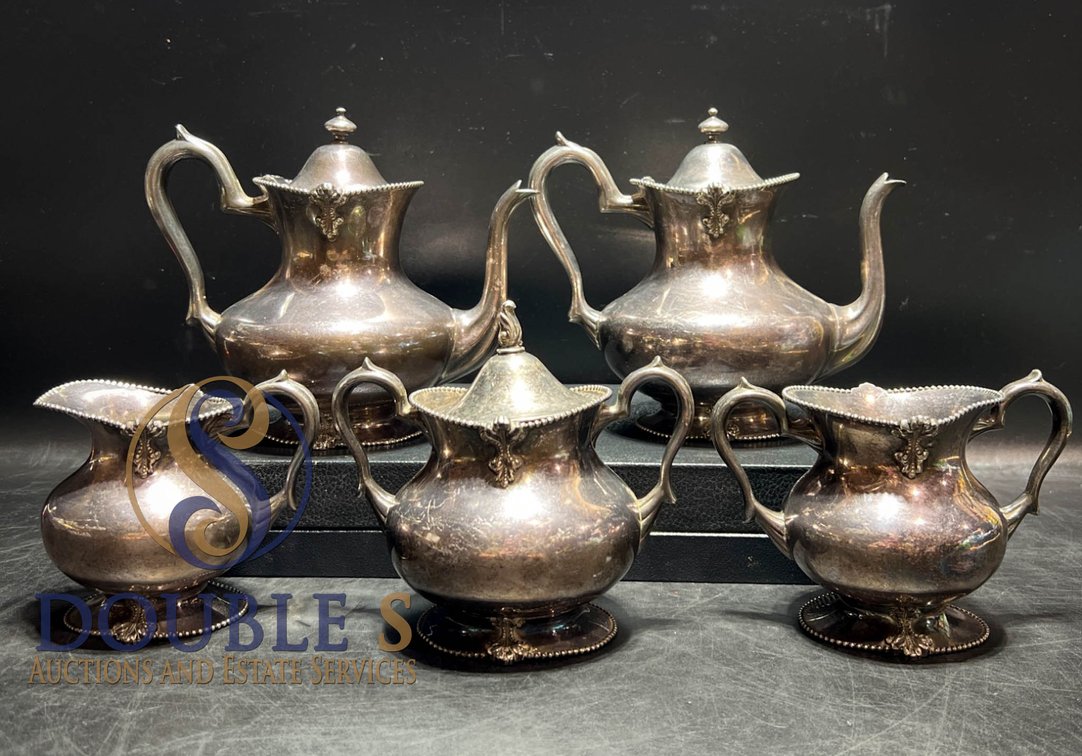 Five-Piece Hero Deep Plate Silver-Plated Tea Set, Stamped 306