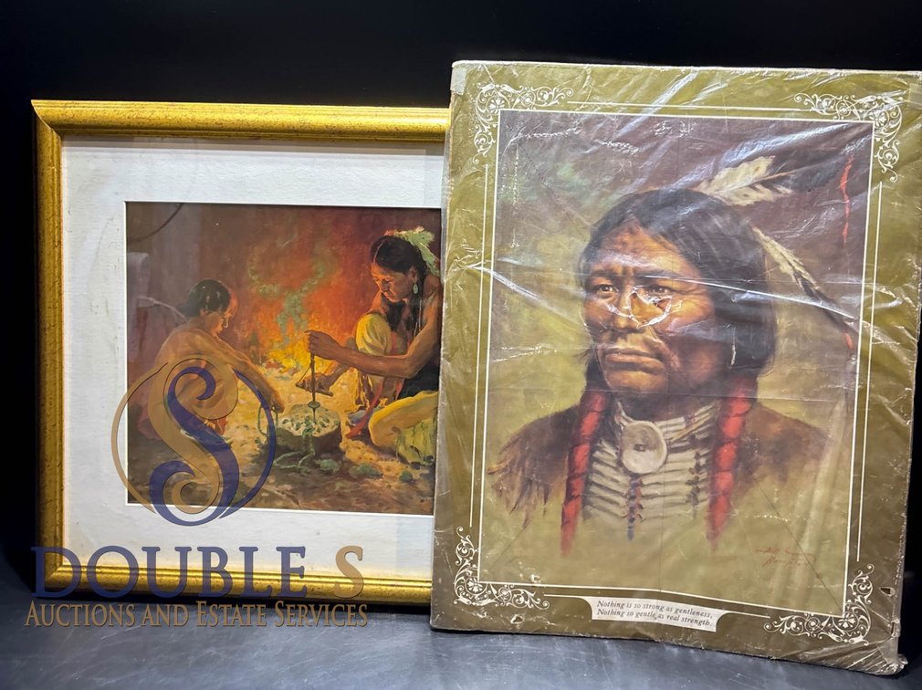 Two Native American Themed Prints, One Framed, One Wrapped