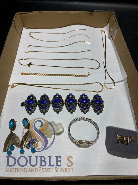 Jewelry Including 8 Gold-Tone Chains, Earrings, Bracelet, and More