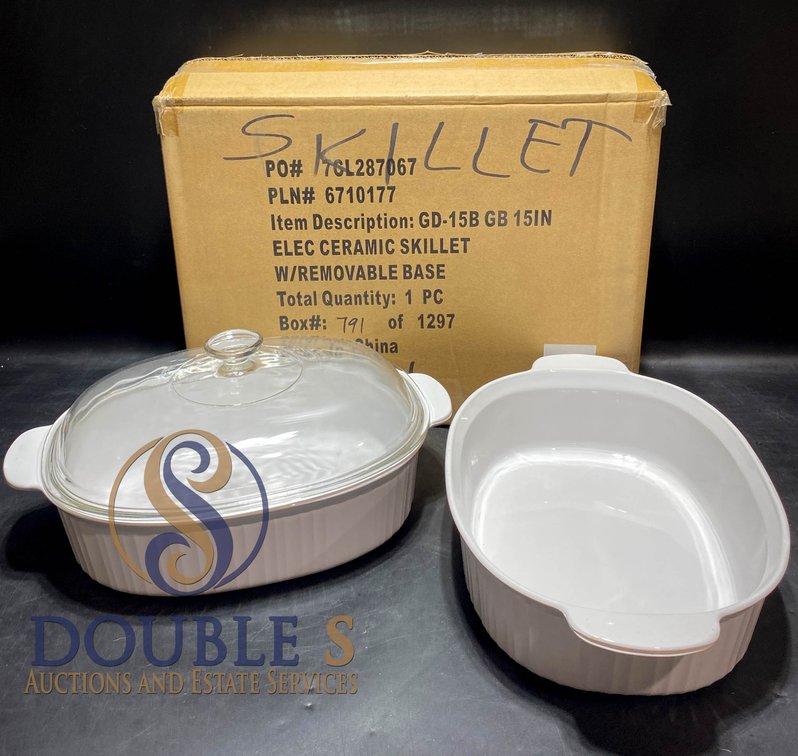 Ginny's Electric Ceramic Skillet with Removable Base and Ceramic Bakeware Set