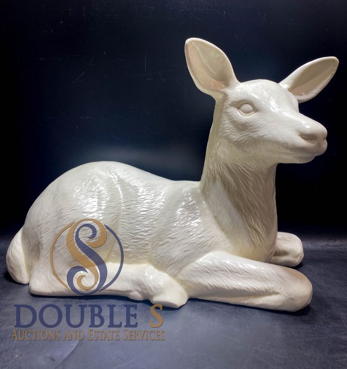 White Ceramic Deer Figurine in Reclining Position