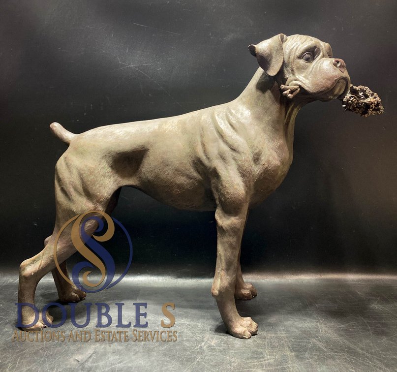 Boxer Dog Sculpture Holding Floral Decor