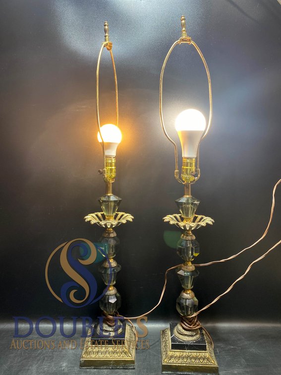 34" Crystal and Brass Table Lamps