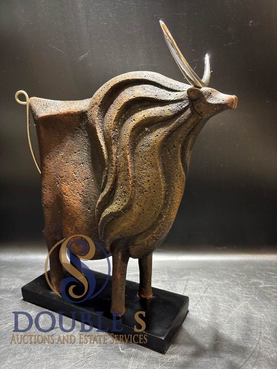 Uttermost Cast Metal Bull Sculpture on Black Base, 10 Inches Tall
