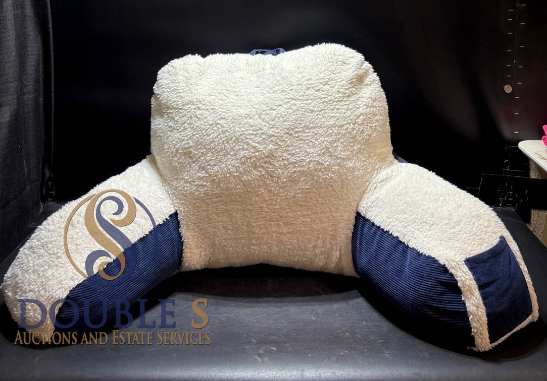 White and Blue Plush Backrest Pillow with Handle