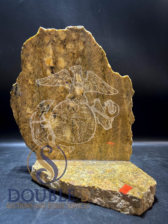 Carved Stone Sculpture with Marine Corps Emblem Design