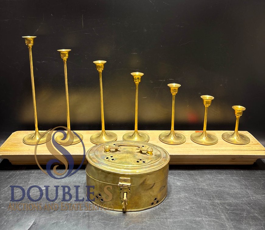 Solid Brass Candleholders and Round Brass Box