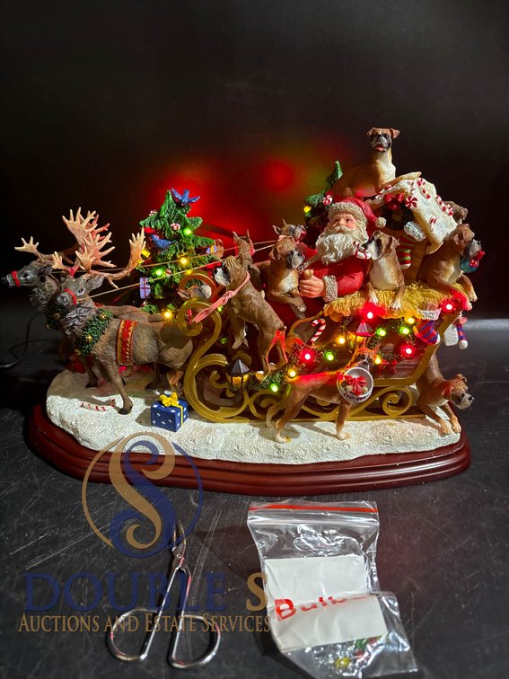 Danbury Mint Boxer Christmas Sleigh Lighted Figurine