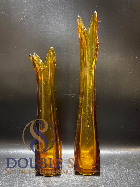 Amberina Stretch Glass Vases, 14-Inch and 15-Inch Heights