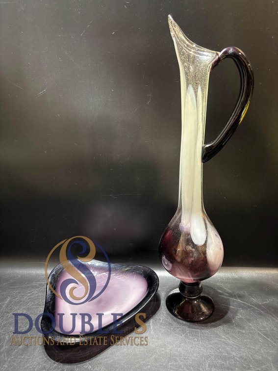 Murano-Style Art Glass Large Pitcher and Coordinating Dish
