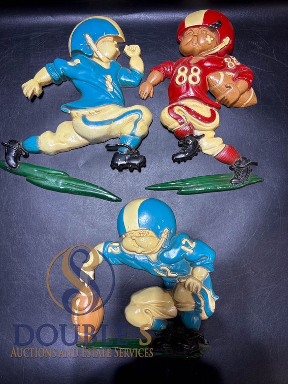 Homco 1976 Football Player Wall Plaques, Set of 3, Hand-Painted Resin