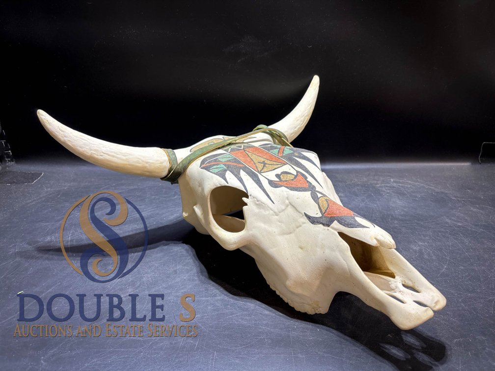 Cow Skull With Hand-Painted Native-Inspired Artwork