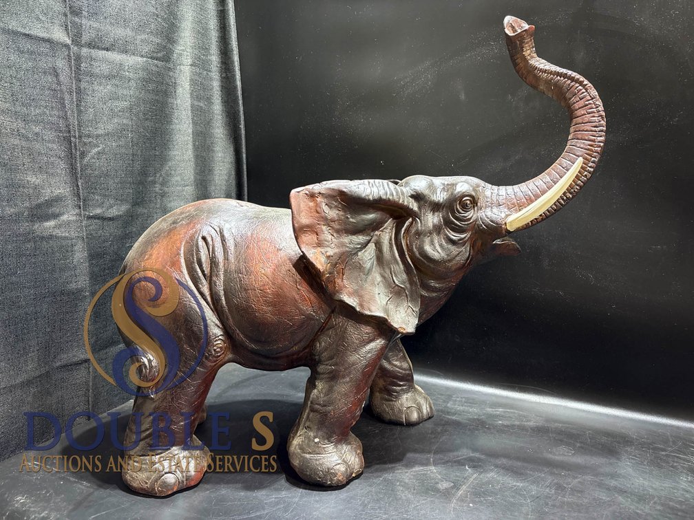 Handcrafted Elephant Statue with Trunk Raised, Approx. 20 Inches Tall